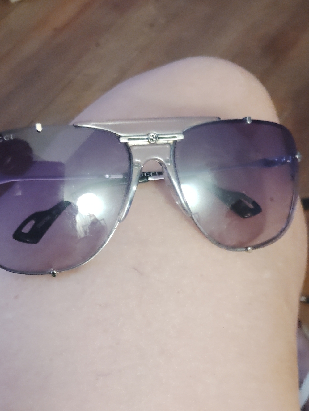 Gucci Silver Frame Purple Gradient Aviator Sunglasses